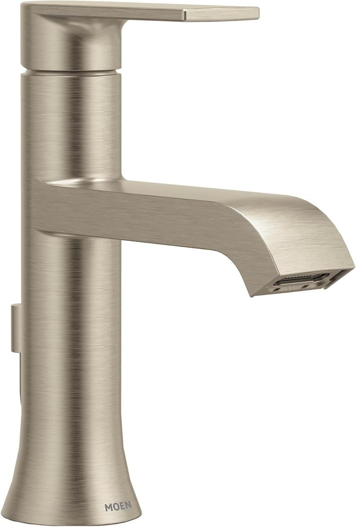 Moen Genta LX Brushed Nickel One-Handle Modern Bathroom Sink Faucet with Optional Deckplate for Bath Countertop and Three-Hole or One-Hole Sinks, 6706BN