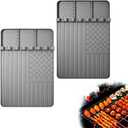 2 PCS Silicone Griddle Tools Mat for Blackstone,Grill BBQ Caddy Utensils Holder for Kitchen,Cooking & Countertop,Large Spatula Mat with Drip Pad,Griddle Accessories for Blackstone (Grey-2)