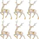 iPEGTOP 6 Pcs Christmas Deer Frosted Reindeer Hanging Elk Ornaments, Mini 6.7 x 4 inches Holiday Deer Figurines Statues for Christmas Tree Home Tabletop Decoration, Gold (Gold)