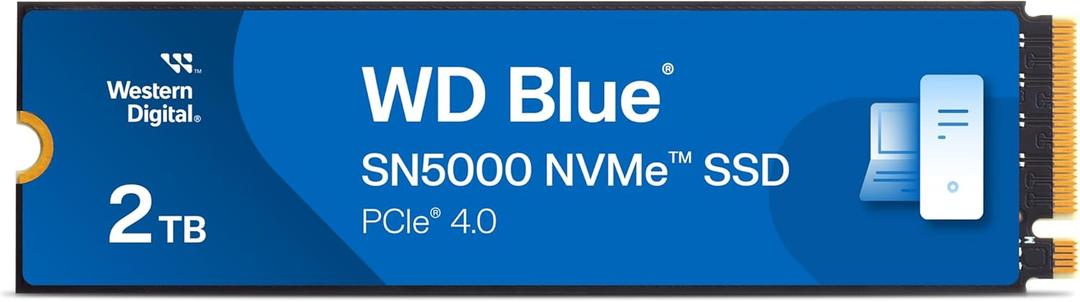 Western Digital 2TB WD Blue SN5000 NVMe Internal Solid State Drive SSD - PCIe Gen 4.0, M.2 2280, Up to 5,150 MB/s - WDS200T4B0E [New Generation]