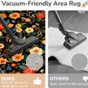 8x10 Area Rugs for Living Room Vacuum-Friendly Machine Washable Area Rug Flower Floral Printed Pattern Low Pile Non-Slip Carpet for Bedroom Hallway Entryway, Black