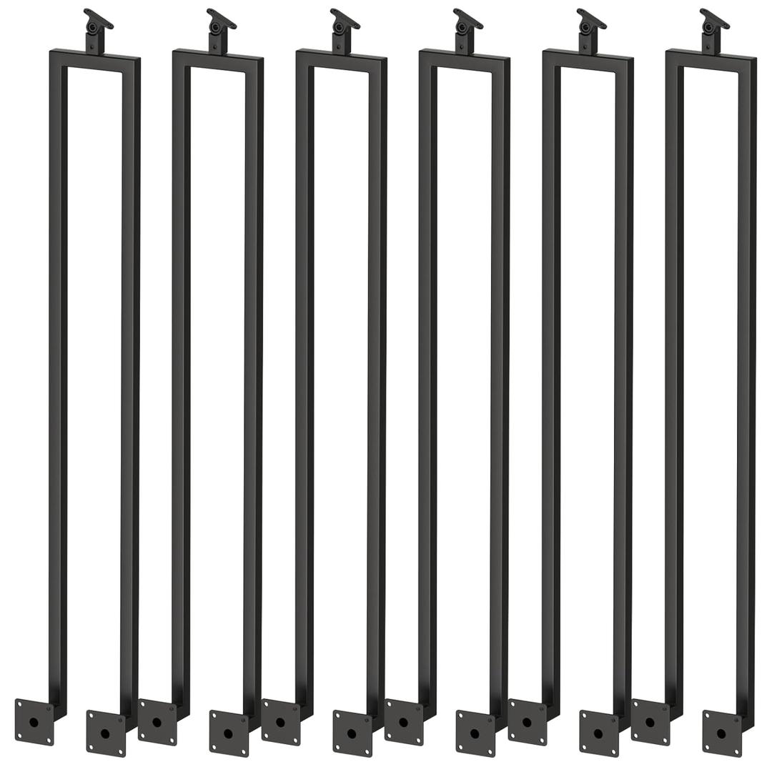 6 Pack U Shape 39.6" Stair Balusters with Adjustable Top Bracket for Staircase Interior, Side Mount Industrial Wrought Iron Balusters for Stair Handrail Porch Deck Railing Outdoor Steps