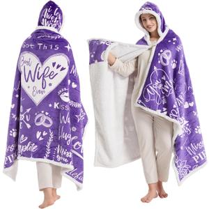 Best Wife Ever Wearable Blanket Hoodie, Valentines Day Gifts for Her Wife Women From Husband, Mothers Day Birthday Anniversary Day Gift Ideas, Throw Blanket for Women Shawl Wraps Poncho Robe, Violet