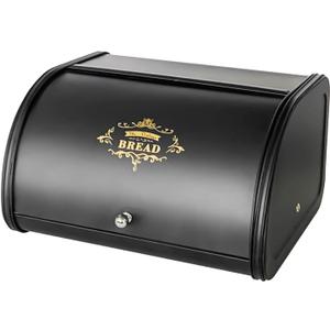 SOTECH Bread Box Vintage for Kitchen Food Grade Light-weight Metal Style Container for Storage Bin Countertop Keeper with Roll Top Farmhouse Rustic Holder Counter Black