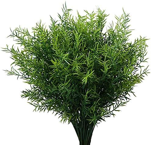 XLFAQXM Artificial Plants Flowers Grass Shrubs 4 Pack No Fade Faux Plastic Flowers Outdoor for Farmhouse Garden Porch Patio Indoor Wedding Decoration Greenery Fake Plants uv Resistant
