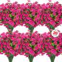 Roberly 20 Bundles Artificial Flowers for Outdoors, Fake Silk Flowers with Plastic Eucalyptus Greenery Stems Realistic Faux Plants for Spring Summer Porch Patio Yard Garden Vase Home Decor, Fuchsia