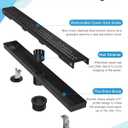 Black Shower Drain, 24 Inch Linear Shower Drain with Removable Square Hole Cover Grate, Modern 304 Stainless Steel Matte Black Shower Floor Drain with Adjustable Feet,Hair Strainer, Shower Drain