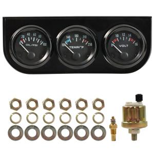 AUTOXBERT 2" 52mm Triple Gauge Set (Oil Pressure +Water Temp + Voltmeter) 3in1 Car Meter Auto Gauge Cluster Kit Dashboard with Black Console for 12V Cars