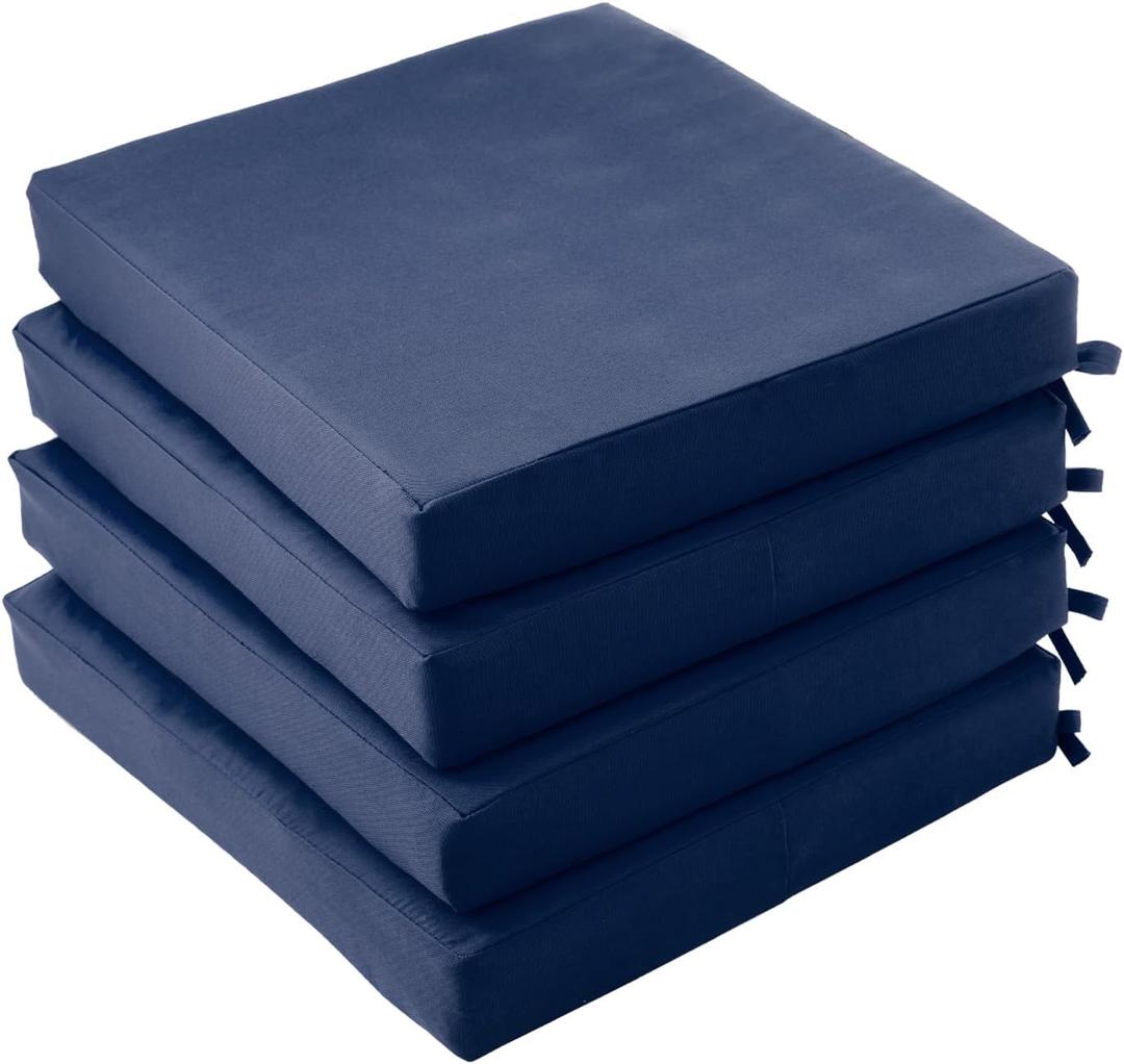 coolboss Outdoor Chair Cushions Set of 4, Outdoor Cushions for Patio Furniture, Water Resistant Chair Cushions for Outdoor Furniture Square Corner Patio Cushions with Non-Slip Ties, 18.5"x16"x3, Navy
