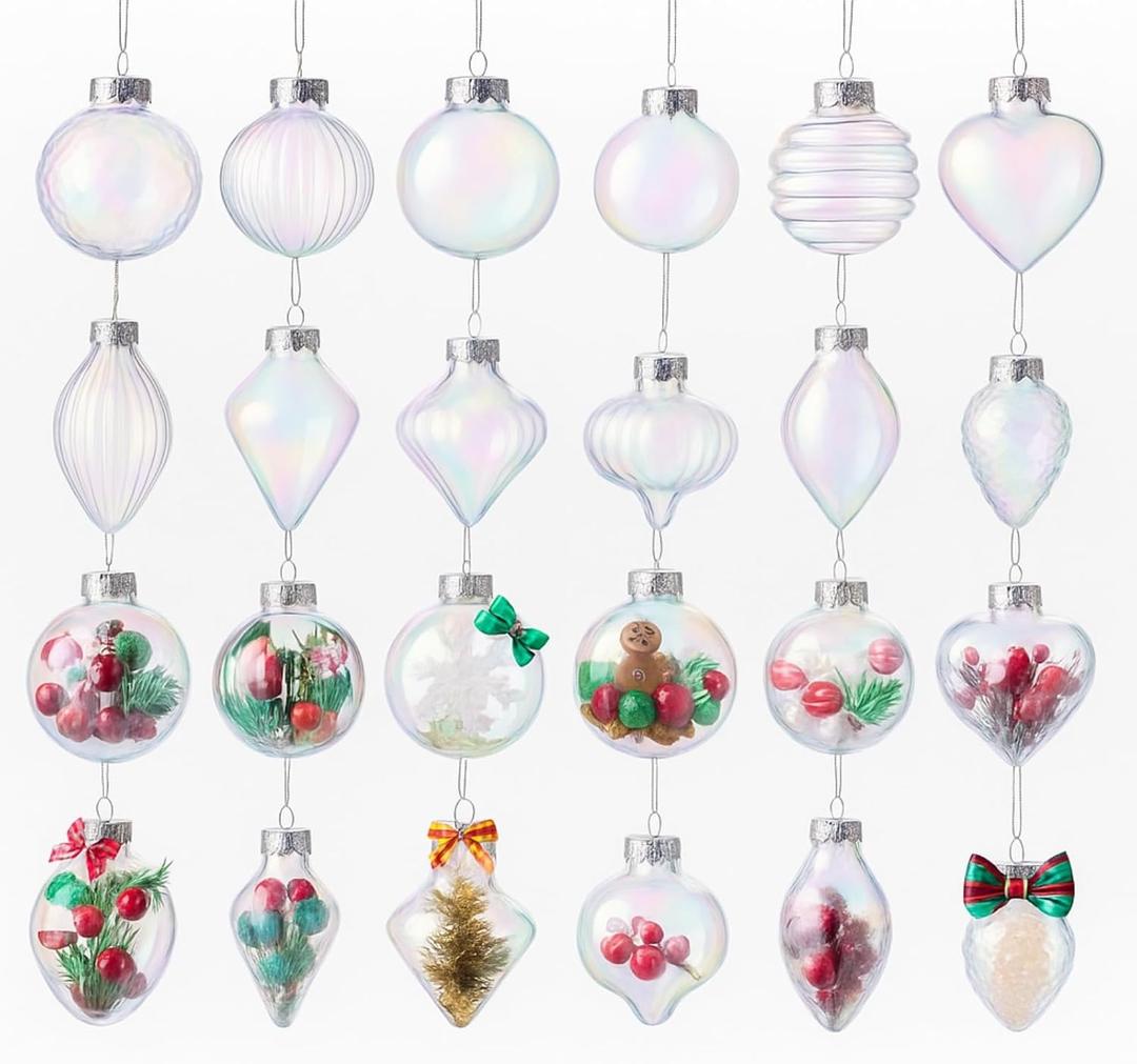 48 Pcs Christmas Fillable Ornaments Ball 3.15 Inch Clear Plastic Ornaments DIY Craft Transparent Ball for Christmas Wedding Xmas Holiday Party Tree Decor Home (Iridescent)