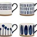 Koja 16 oz. Elegant Hand Painted Decorative Large Porcelain Ceramic Mug Set. 4 Decorative Mugs. Colorful Gift Pack. Impress & Entertain Family & Guests. Dishwasher Microwave Safe.