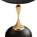 Metal Round End Table,Modern Pedestal Table,Corner Drink Tables,Accent Side Table Nightstand for Living Room,Patio and bar (Black-Gold), 15.7" x 15.7" x 19.7"