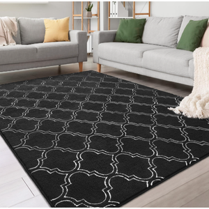 Shag Area Rug 5x7 Feet Extra Soft Rugs for Living Room, High Pile Indoor Carpet for Bedroom, Playroom, Nursery, Home Decor, Geometric, Dark Grey/White