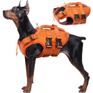 Kuoser Dog Life Jacket High Flotation, Reflective Dogs Life Vest for Swimming Boating, Adjustable Small Medium Large Dog lifejacket, Lightweight Dogs Life Preserver Rescue Handle Spring Summer Pool (X-Large (Chest Girth:25.9-33.4''), Orange)