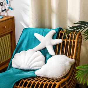 Soaoo 3 Pcs White Starfish Shell Sea Snail Pillows 11.8 Inch Ocean Themed Decorative Throw for Sofa Bed Couch Stuffed Beach Marine Organism Shaped Pillow Cute Coastal Decor Cushion for Bedroom
