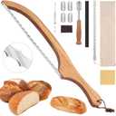 Sourdough Bread Knife, 15.7" Acacia Wood Double Serrated Bread Slicer, Ergonomic Handler, Premium Stainless Steel Bread Bow Knife for Homemade Bread, Bagels, and Baguettes (0.8mm Blade thickness)
