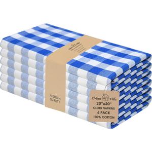 Urban Villa Cloth Napkins 100% Cotton Highly Absorbent Washable Durable Reusable Premium Dinner Napkins Ideal for Gifts for Mothers Day Hotel Farmhouse Parties - Blue/White (20" x 20", Set of 6)