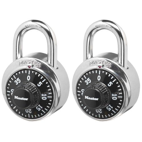 Master Lock Black Gym Locker Lock Combination Padlock, Indoor Combo Lock with Preset 3-Digit Code for Cabinets, Storage, Pack of 2, 1500T