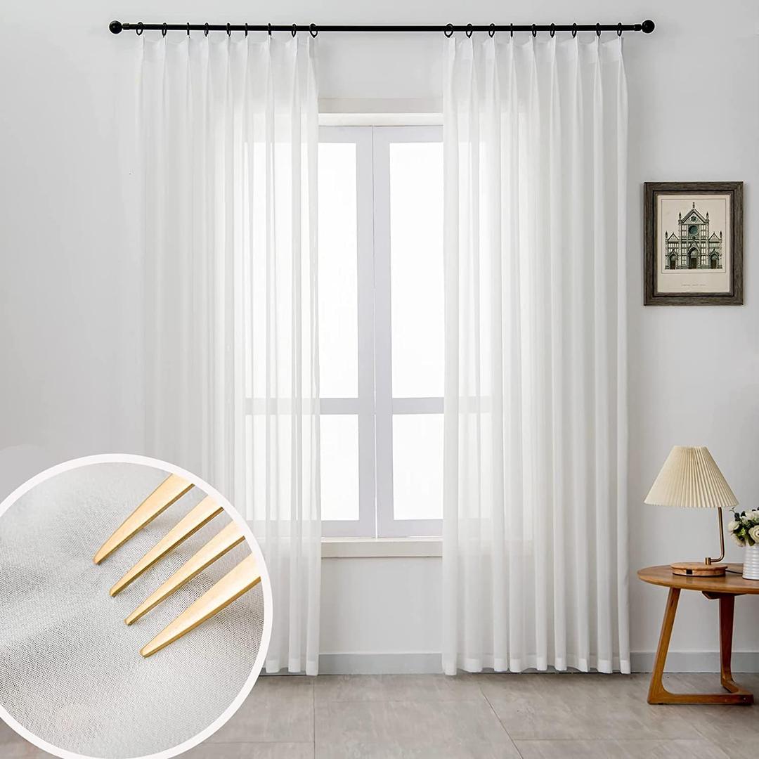 Off White Sheer Curtains 90-inch Long Pinch Pleated Curtains for Bedroom Living Room Yard 1 Panel Light Filterring Pinch Pleat Curtain & Drapes for Sliding Glass Door, W60 x L90