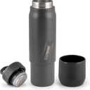 EcoVessel Stainless Steel Flask with Removable Shot Cup, Vacuum Insulated Bottle for Hot and Cold Drinks, Thermos with Folding Handle for Travel and Camping, 8oz (Gray)