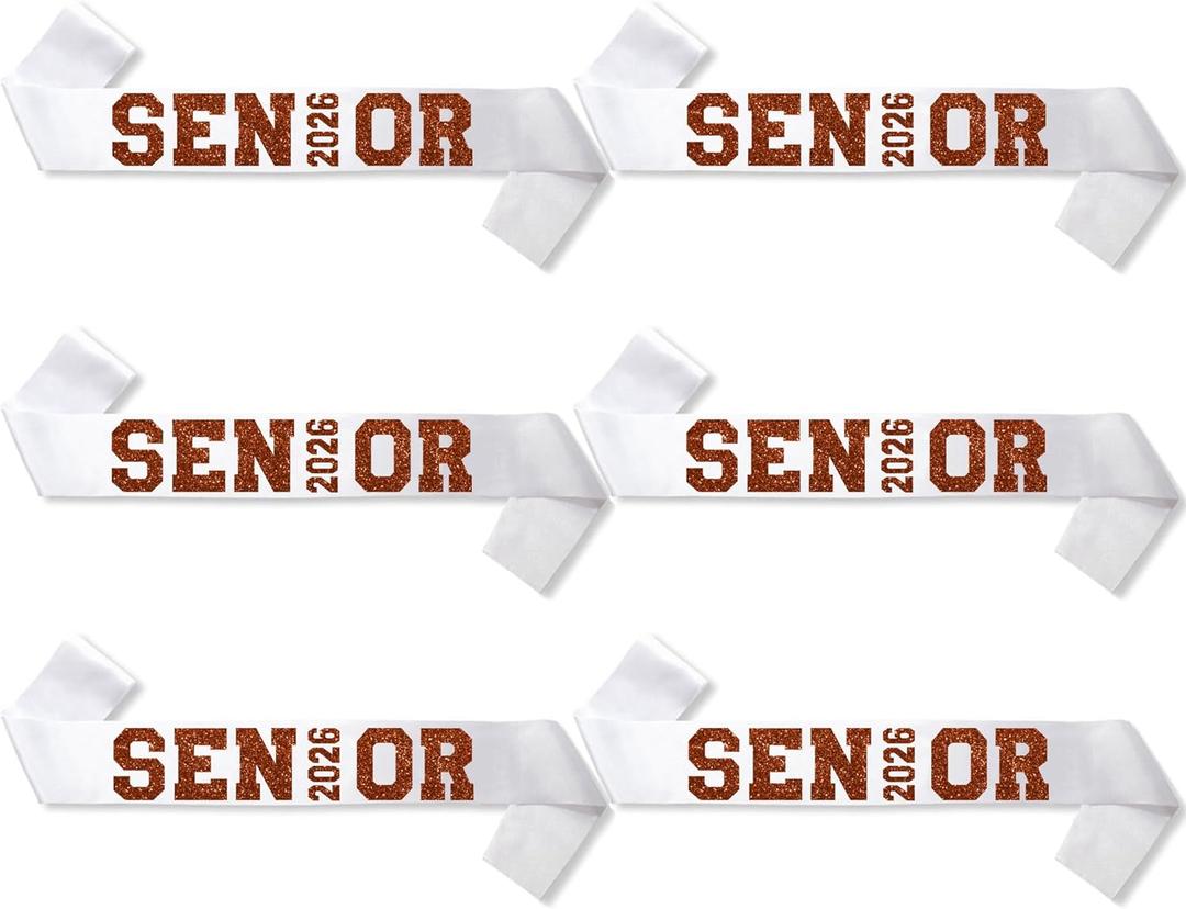 6Pcs White Senior 2026 Satin Sashes with Maroon Glitter Letters Senior 2026 Decorations- 2026 Graduation Celebrations Senior Cheer Sash - Cheerleader Sash - Class Competition Sashes