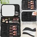 Chomeiu Makeup Bag with LED Mirror, Large Travel Cosmetic Train Case for Women, Makeup Artists Large Organizer Box with Vanity Light Up Mirror, 3 Color Lights, Adjustable Dividers (Black)