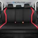 PIC AUTO Leather Car Seat Covers, Premium Automotive Waterproof Front & Rear Full Set Bucket Car Seat Protectors, Black and Red PVC Patchwork, Fits for Cars, Trucks, Van, SUV, Airbag Compatible
