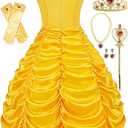 Funna Princess Costume Layered Dress Off Shoulder for Girls Dress Up with Accessories Yellow, 2-3T