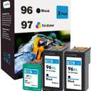 96 Black 97 Tri-Color Remanufactured for HP 96 97 Ink Cartridges Black/Color Combo Pack, 96/97 Ink Cartridges for DeskJet 6940 6840 6988 6980 OfficeJet 7310 7410 7210 Photosmart 8050 Printer(3-Pack)