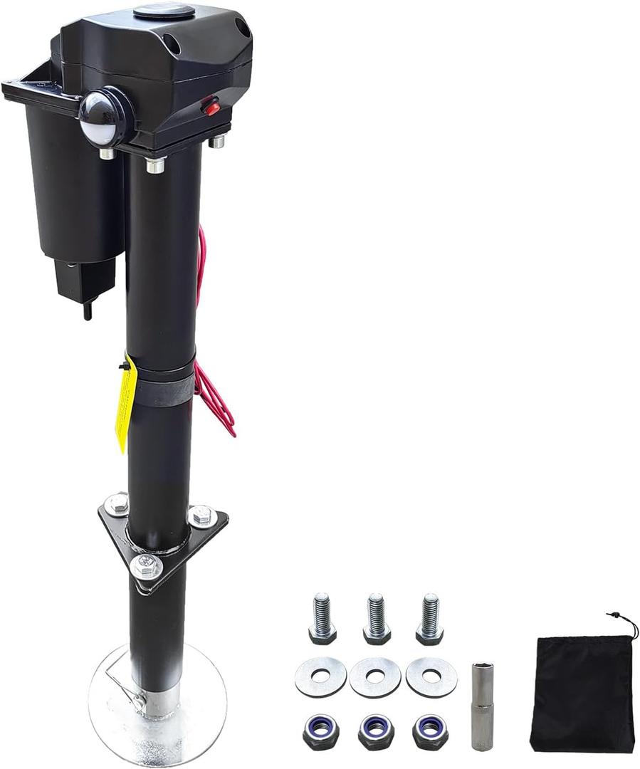3500lbs Power Tongue Jack A-Frame Electric Trailer Jack with Waterproof Cover for Camper, RV,Travel,Boat,Cargo Trailer,12V DC, 2 LEDs,18" Quick Lift,Black (3500lbs)