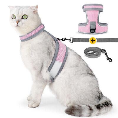 ADNIKIA Cat Harness and Leash Set, Escape Proof Adjustable Kittens Vest with Reflective Strip, Easy to Wear for Cats Walking and Traveling, Soft Mesh Kitten Harness for Small Medium Large Cats (Pink) L