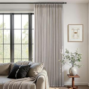 Pinch Pleated Linen Curtains 96 Inches Long 2 Panels for Living Room Bedroom Light Filtering Curtain Memory Shape Trained Pinch Pleat Thick Linen Drapes Back Tab with Hooks Clip Rings Taupe