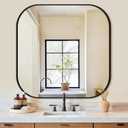 Bathroom Mirror for Wall, Black Bathroom Vanity Mirror for Over Sink 35 x 35, HD Reflection Shatterproof Square Mirror for Living Room Bedroom Entryway, Metal Frame