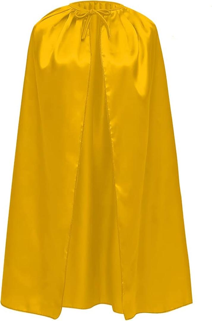 Costume Cape for Adults and teenager Satin Cloak for Cosplay Halloween, Carnival, Superhero, Birthday Party (Yellow)