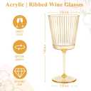 24 PCS Gold Ribbed Plastic Wine Glasses 13.5 OZ Ribbed Wine Glasses Detachable Wine Glass Elegant Fluted Glassware Vintage Style for Wedding Anniversary Birthday Dinner Parties