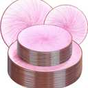 LIYH 60 Pcs Pink Plastic Combo Plates Set - Heavy Duty Pink Scalloped Plastic Disposable Plates for Party - 10.25" Dinner & 7.5" Dessert Plate 30 Guests