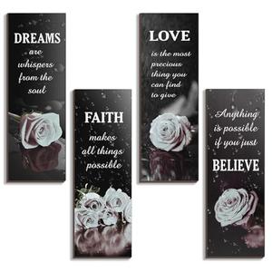 DONFENTHY 4 Pcs Black And White Bathroom Decor Grey White Rose Wooden Wall Decor Inspirational Farmhouse Signs Black White Decor For Women Office Bedroom Home Living Room Gift(White 12x4Inch)