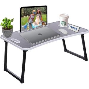 Kaanuka Foldable Laptop Table with Cup Holder I Tablet/Mobile Holder I Study Table I Breakfast Table, Multipurpose Round Edges for Home & Office Use