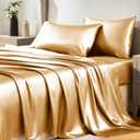 CozyLux Satin Sheets Full Size Sheets - 4 Piece Silky Full Size Bed Sheets, Luxury Gold Full Bed Set with Smooth and Soft Microfiber, Includes 1 Fitted Sheet, 1 Flat Sheet and 2 Pillowcases