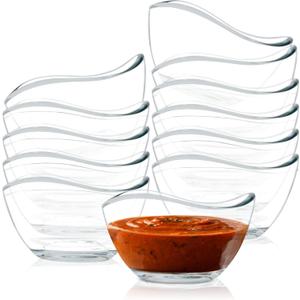 Vikko Mini Glass Bowls, Set of 12 Soy Sauce Dishes, Small 2.25 Ounce Dipping Sauce Cups, Dipping Bowls, Multi Purpose Small Glass Bowls for Dessert, Candy, Kitchen Prep, Dishwasher Safe