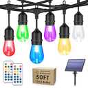 Larkvue 50FT RGB Solar Outdoor String Lights with Remote, Dimmable Waterproof Patio Lights with 15 LED Shatterproof Edison Bulbs for Backyard-Black - Amazon.com