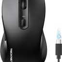 TECKNET Rechargeable Bluetooth Mouse, [ USB + BT5.0 + BT3.0 ] Wireless Mouse, Ergonomic Design, Silent Click, 6-Level 4800 DPI Wireless Mice, 3-Device Switching for Laptop, Computer, MacBookBlack