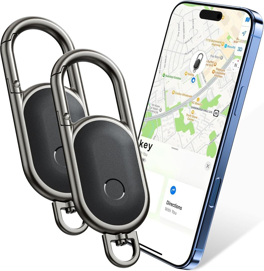 Keychain Air Tracker Tags-2 Pack, Bluetooth Tag Works with Apple Find My APP (iOS only, not for Android), Key Finder Locator with Sound, Item Locator for Keys, Luggage, Backpacks and Suitcases (Black)