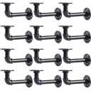 HBLYJS L-Shaped Industrial Pipe Shelf Brackets, Black Metal Wall-Mounted Floating Shelf Supports for 8-14 Inch Plates, Heavy-Duty DIY Rack Supports, Iron Material (12-Pack Black)