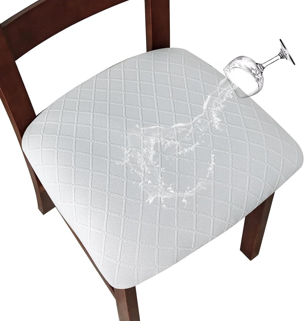Genina Waterproof Seat Covers for Dining Room Chairs Covers Dining Chair Cover Kitchen Chair Covers (White, 4 Pcs)