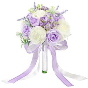 SEMONONIA Bride Bouquets for Wedding 8.5 Inch Lilac Artificial Rose Flower Bridal Bouquets for Bride Wedding Bridesmaid Marriage Proposal Party Anniversary Church Decoration