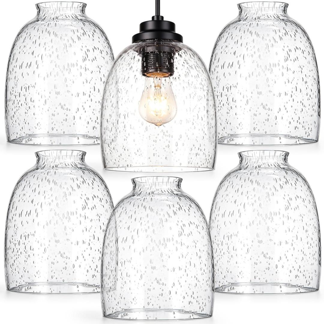 Gerrii 6 Pack Clear Seeded Glass Shade Replacement 1.65" Fitter, 5.47" x 4.76" Ceiling Light Bulb Cover Set Bubble Textured Chandeliers Ceiling Fans Dressing Table Lamps Kitchen Island Living Room