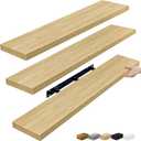 Sorbus Floating Shelves for Wall - 48 Inch Long Bathroom Shelves, Wall Decor for Bedroom, Kitchen, Living Room & Book Storage - Mounted Floating Shelf with Invisible Brackets (Maple Wood, 3 Pack)