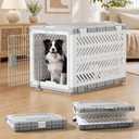 36" L Travel Dog Crate -Collapsible Dog Crate for Large/Medium Dogs, No Tools Required with Space Saving Design,Portable Foldable Dog Carrier with 2 Smooth Wheels,Handles for Easy Moving,Grey