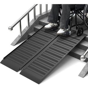 4FT Portable Wheelchair Ramp with Handle, Non-Slip Aluminum Folding Handicap Wheelchair Ramp for Home, Doorways, Thresholds, Steps, Curbs, Stairs, 800 LBS Capacity (4FT(Using height 4"-12"))